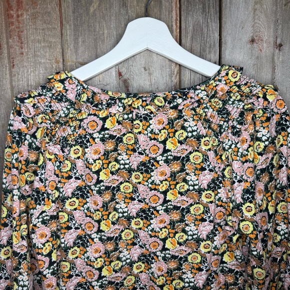 Boden Floral Notch Neck Smocked Frill Top Cotton Blouse Women's Size 2 - Picture 6 of 10